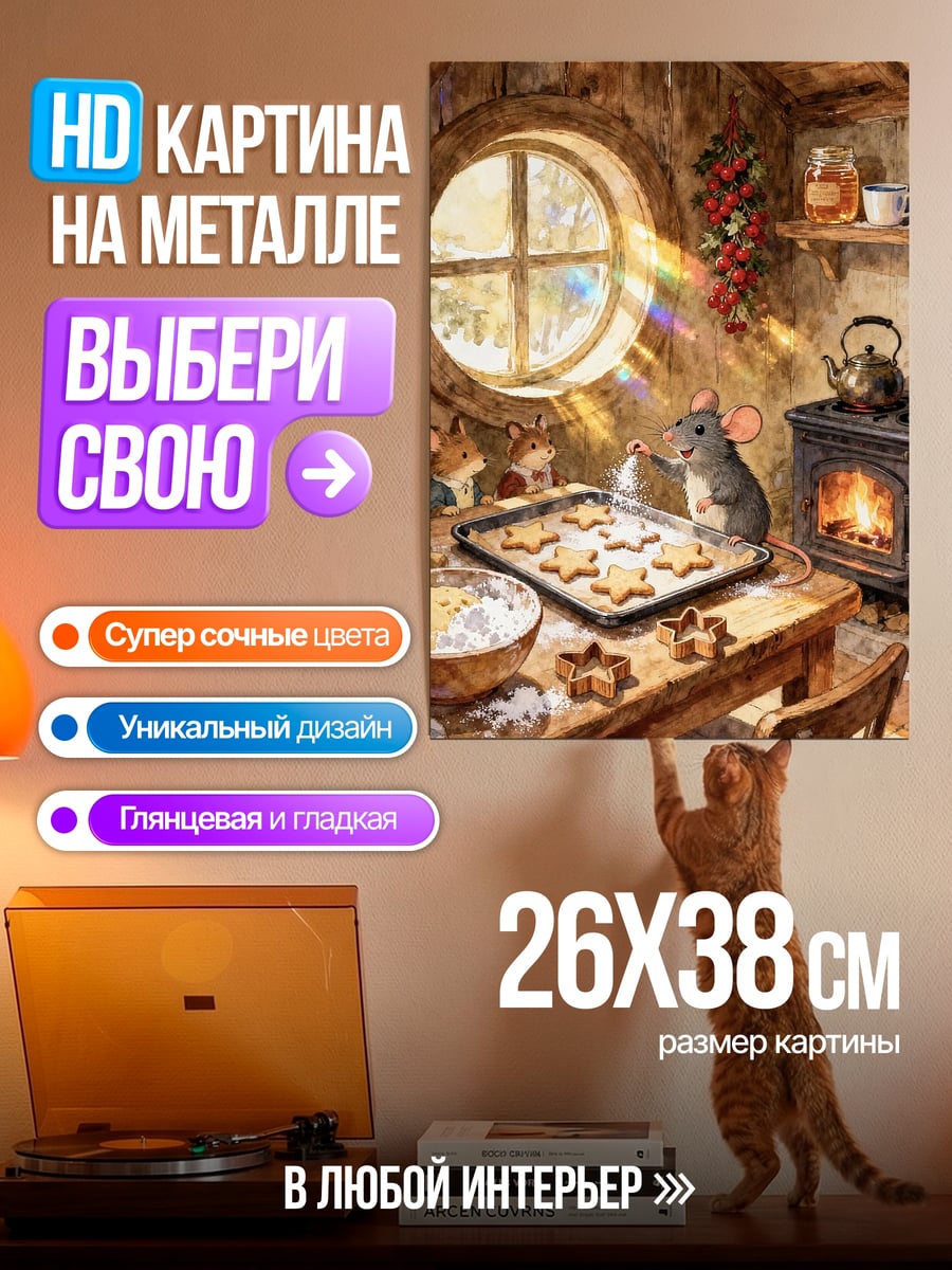 Картина на металле мыши пекут печенье