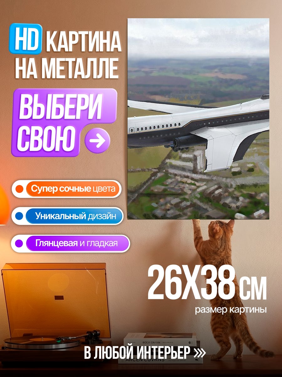 Картина на металле Самолет будущего