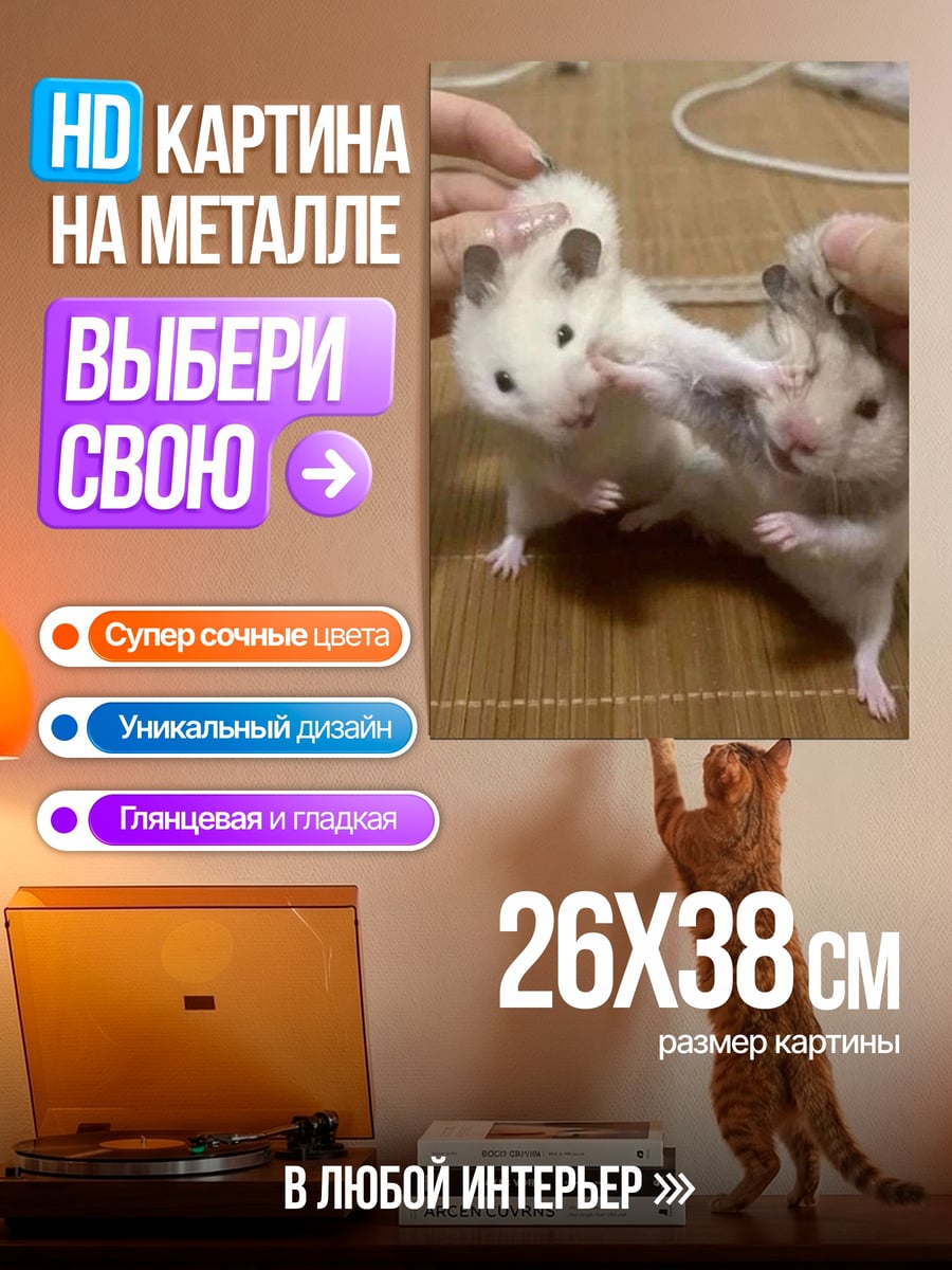 Картина на металле два хомяка играют