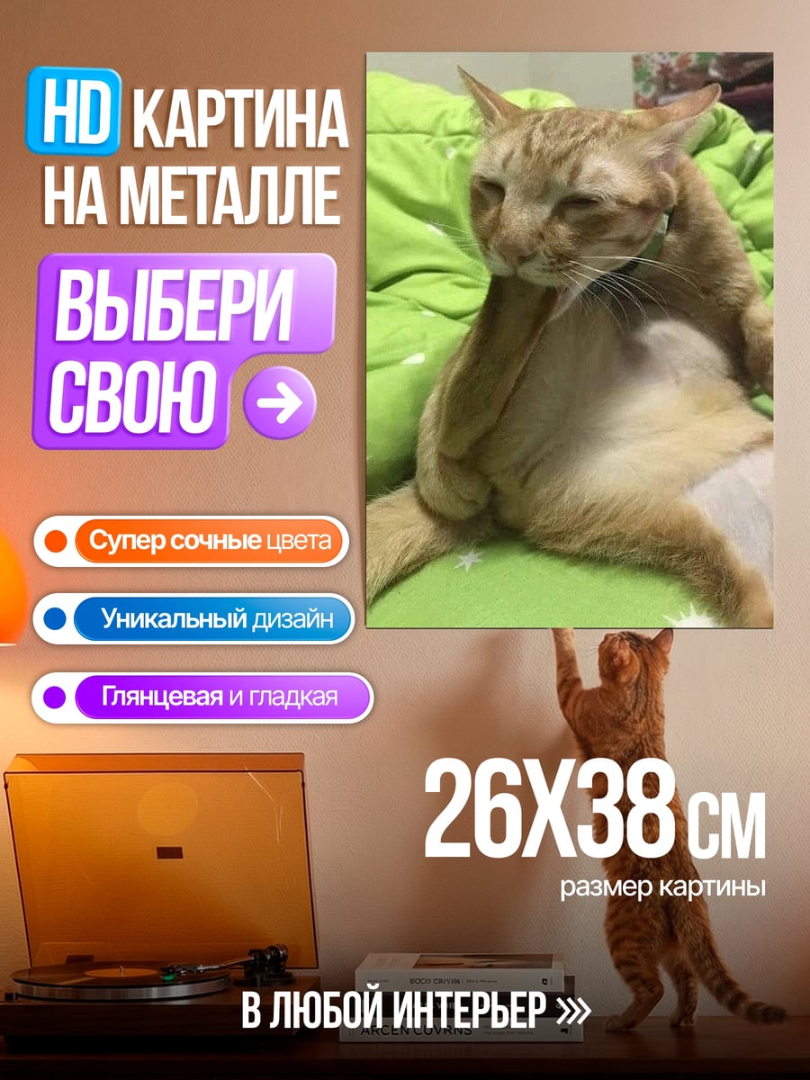 Картина на металле Рыжий кот