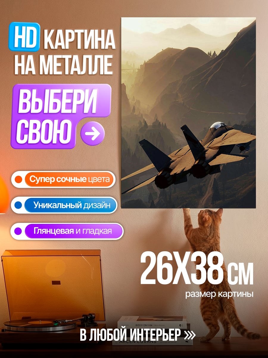 Картина на металле Истребитель над горами