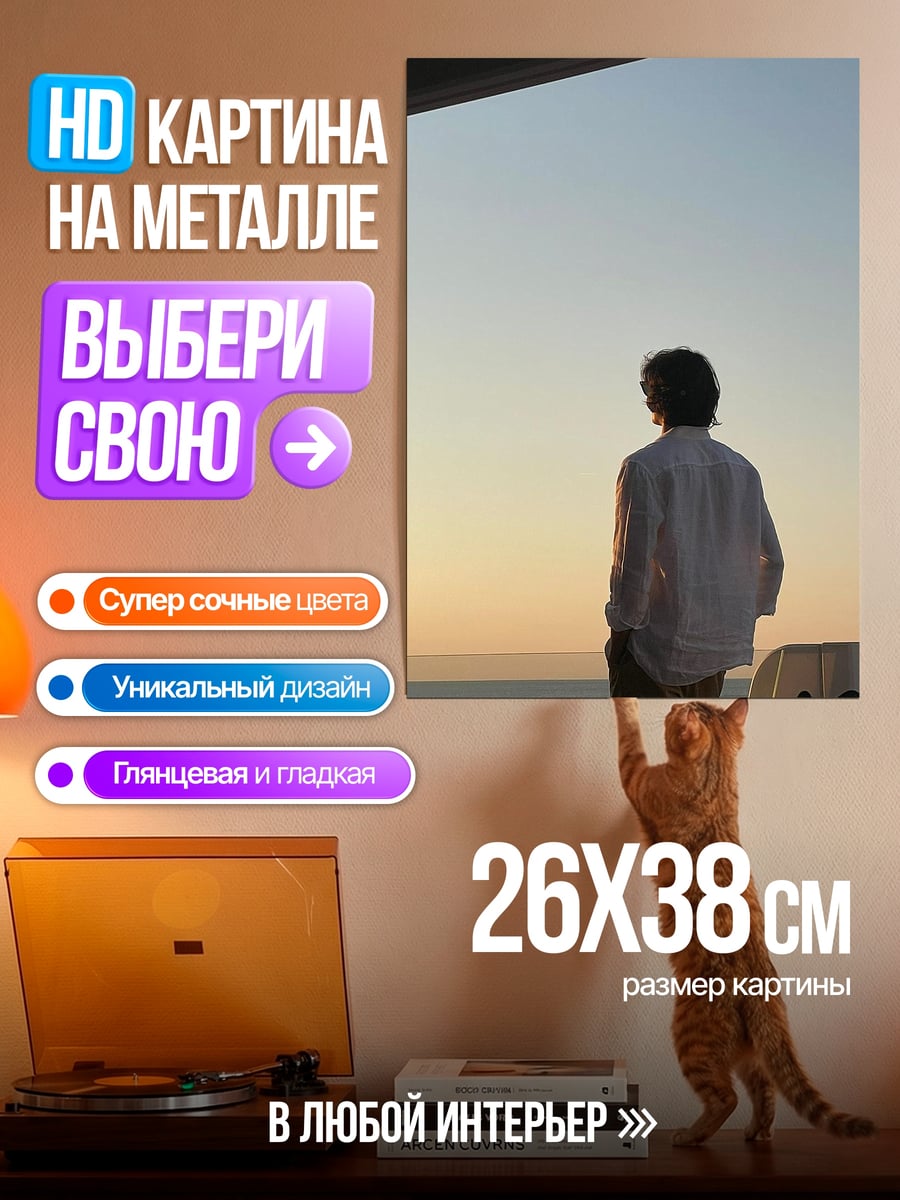 Картина на металле парень на закате