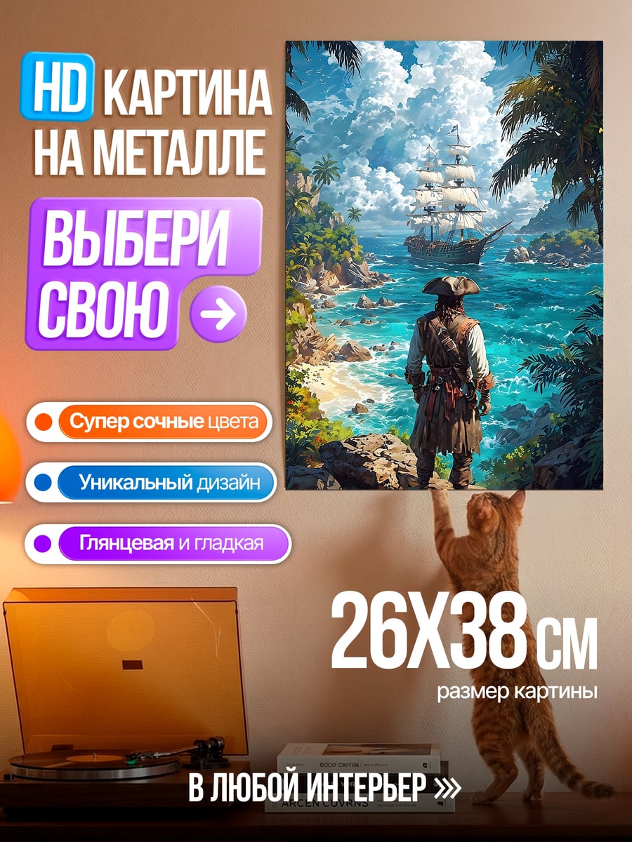 Картина на металле пират смотрит на корабль