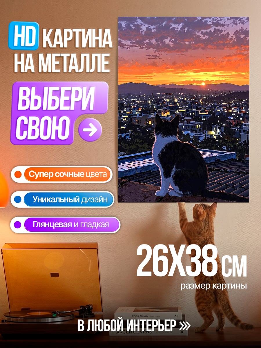 Картина на металле Кот на крыше