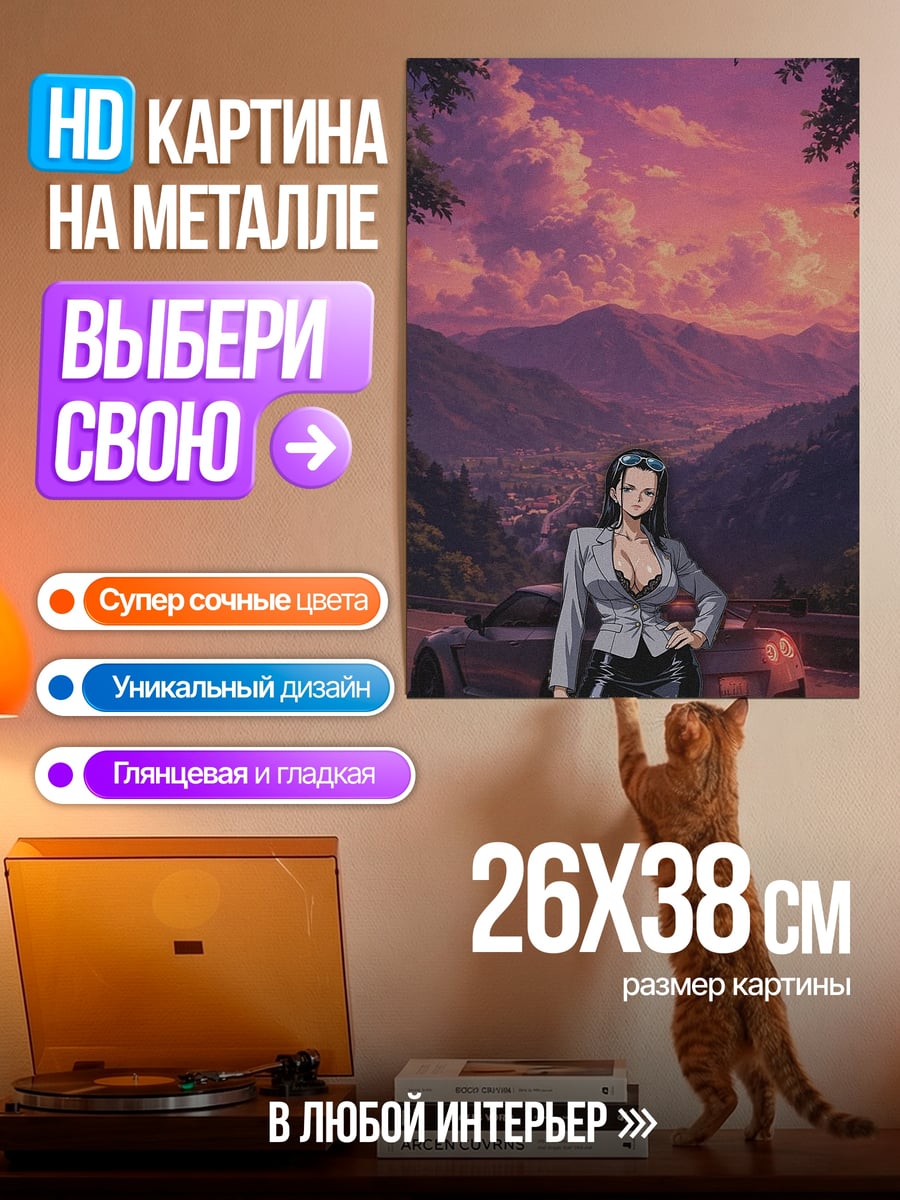 Картина на металле Девушка на фоне заката