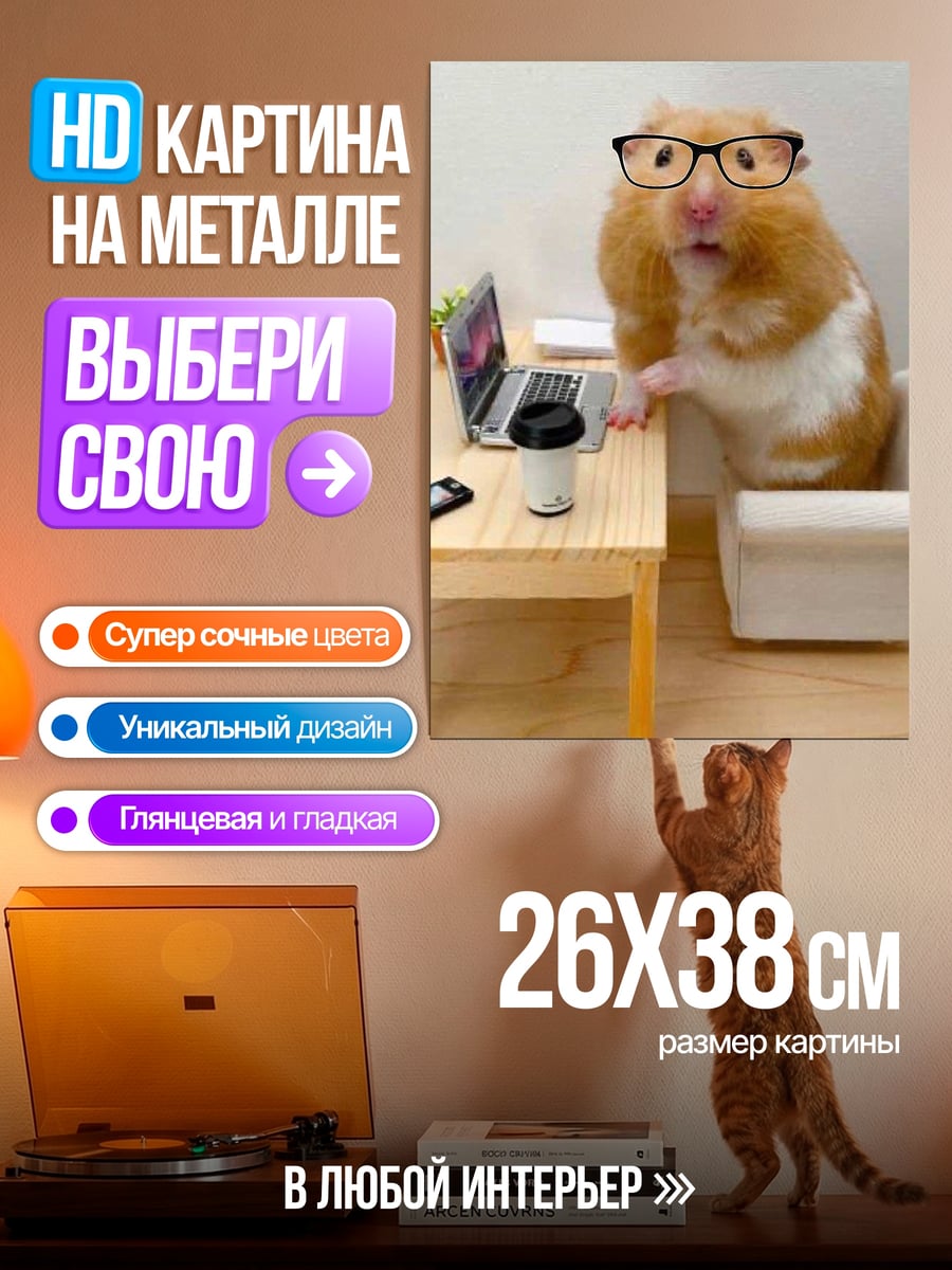 Картина на металле хомяк за ноутбуком