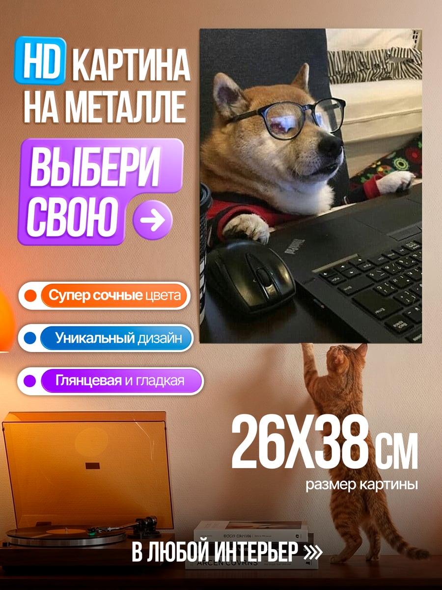 Картина на металле Собака в очках