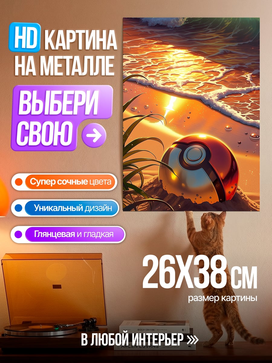 Картина на металле Покебол на пляже