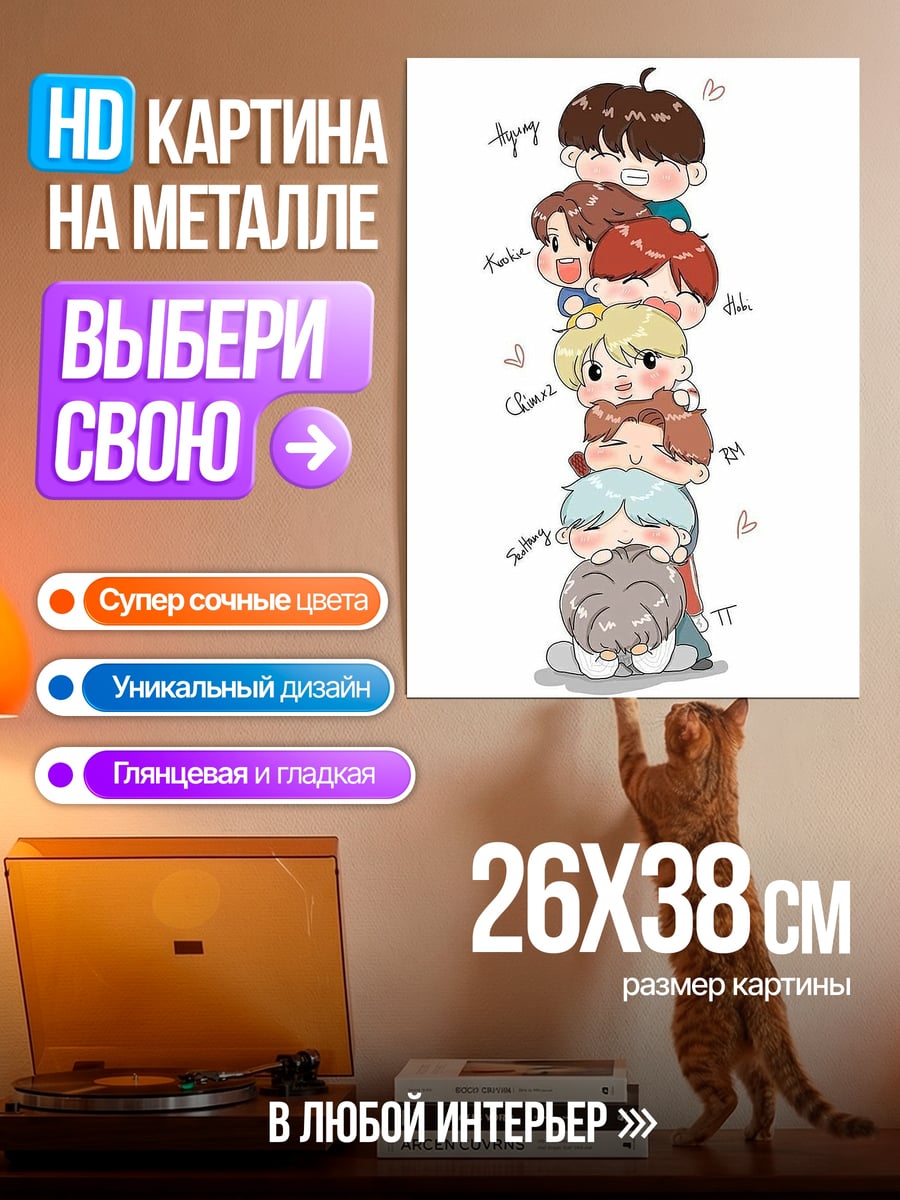 Картина на металле Чиби группа парней