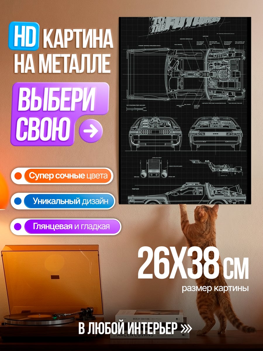 Картина на металле DeLorean чертеж