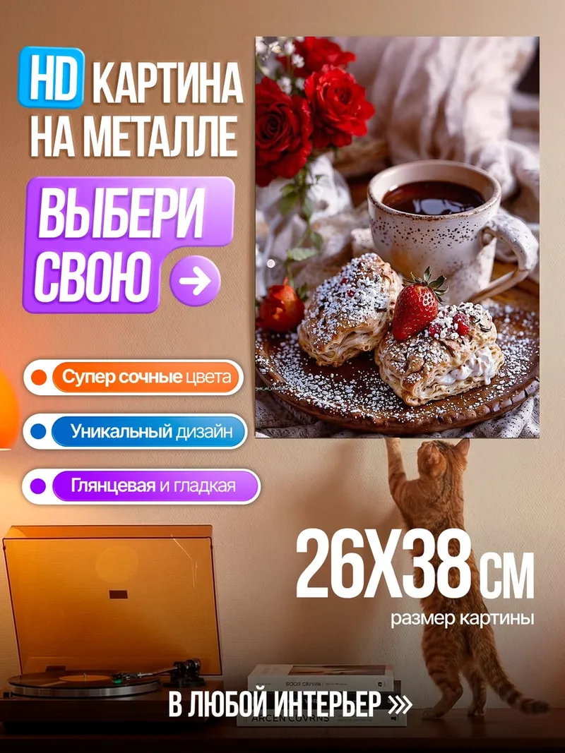 Картина на металле Завтрак с кофе