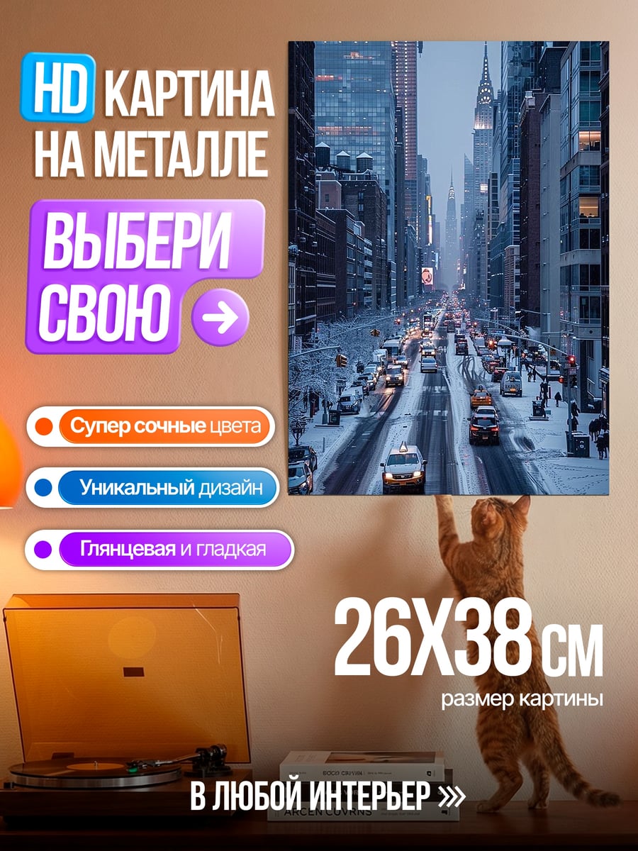 Картина на металле Зимний Нью-Йорк