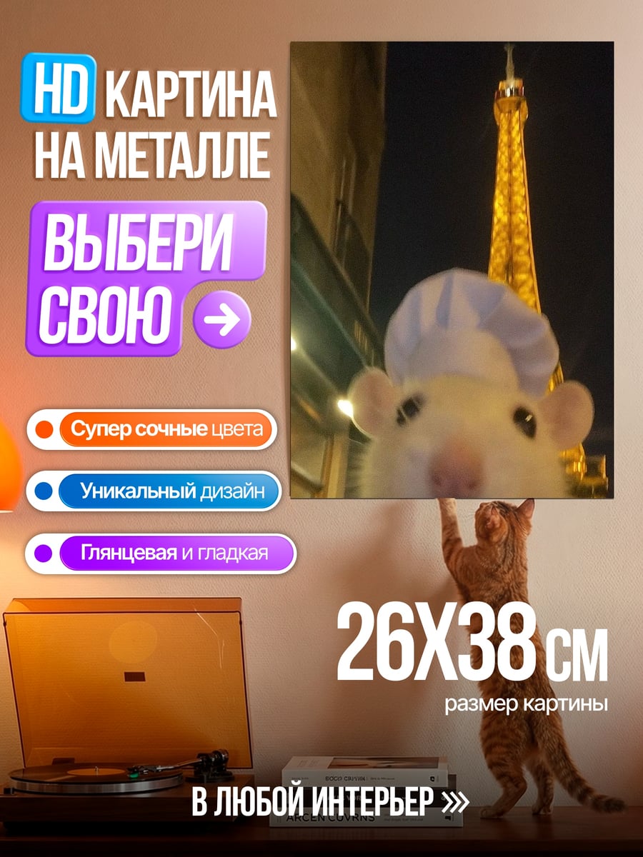 Картина на металле Крыса в Париже