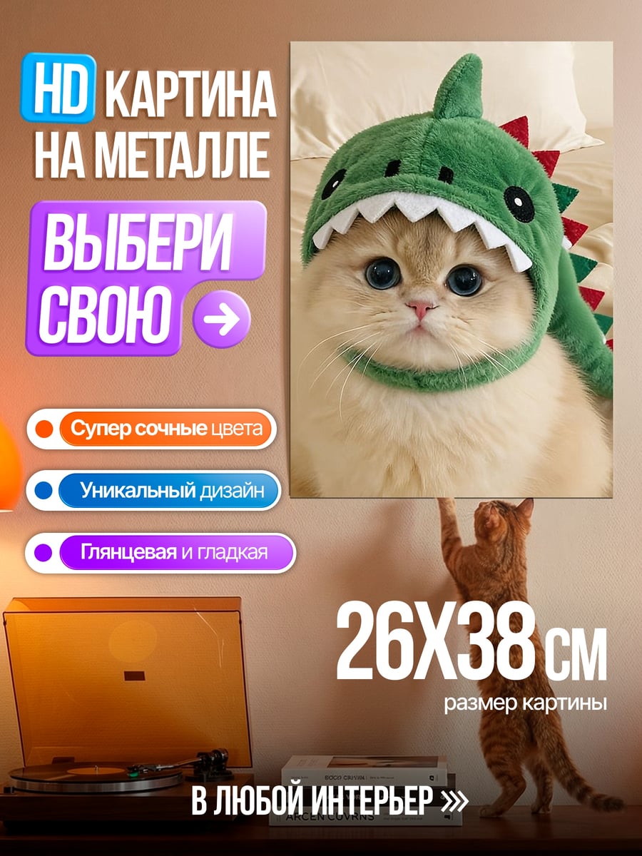 Картина на металле Кот в шапке