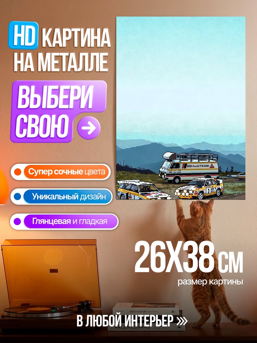 Картина на металле Раллийные машины и дом на колесах
