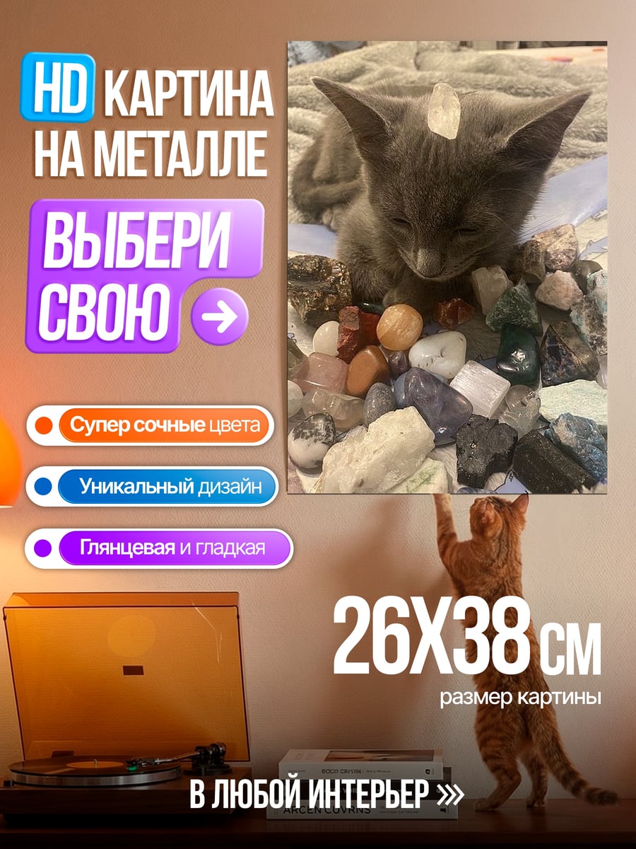 Картина на металле Кот с кристаллами