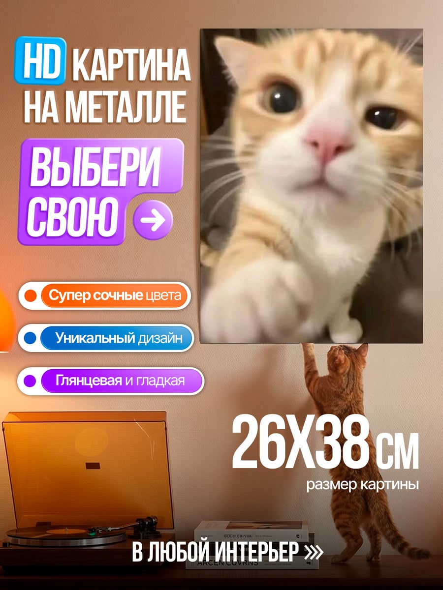 Картина на металле Рыжий кот