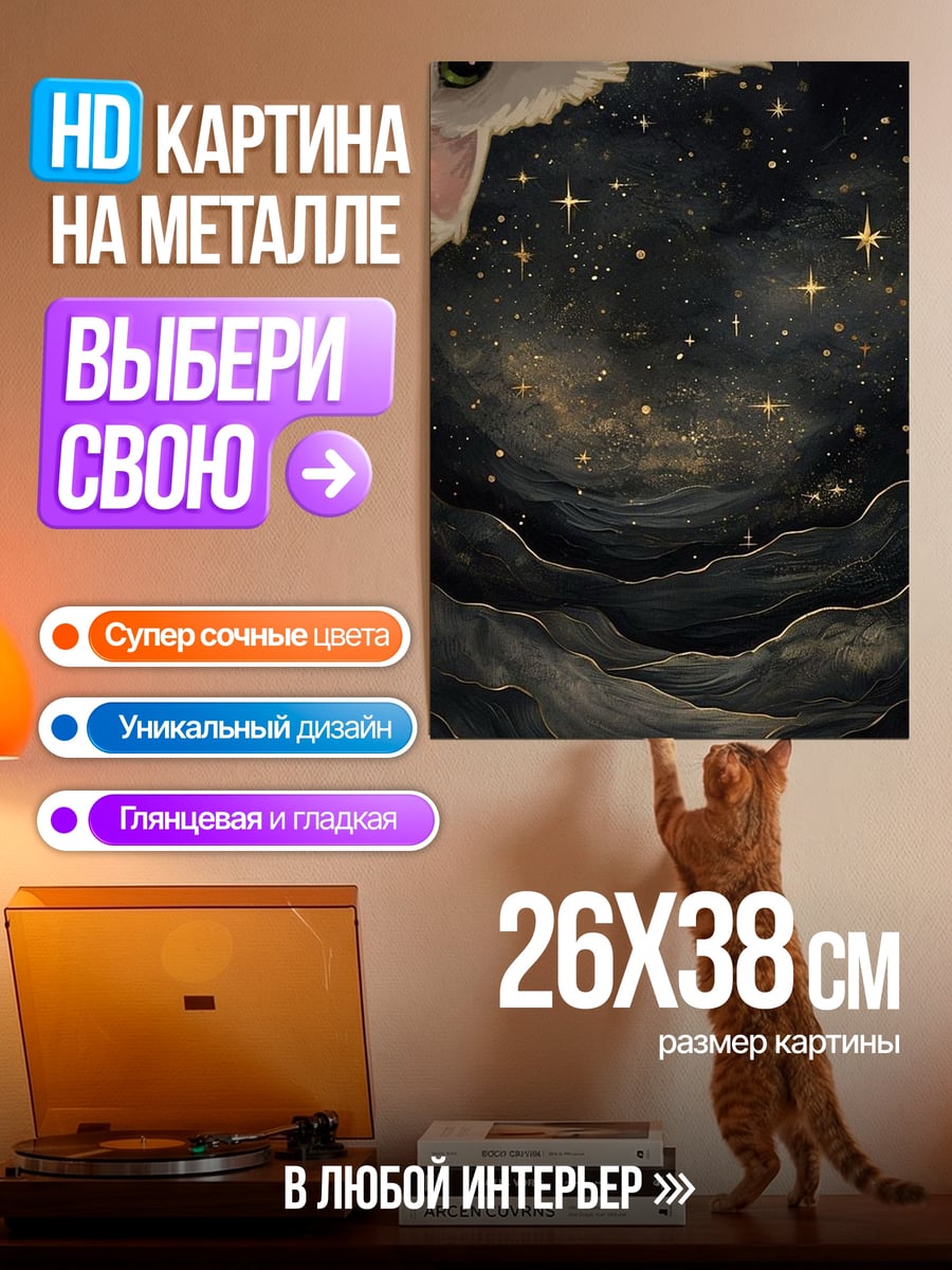 Картина на металле Кот в космосе