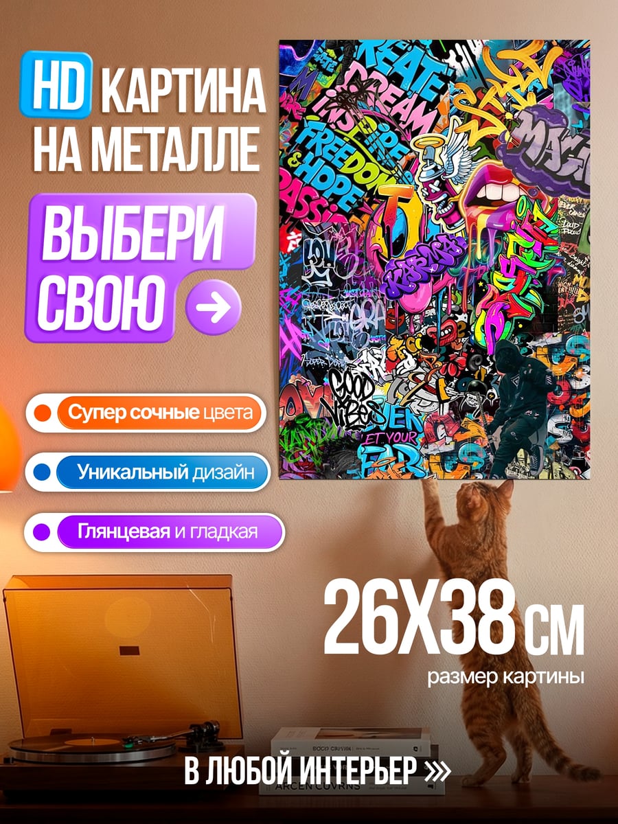 Картина на металле Граффити яркие слова