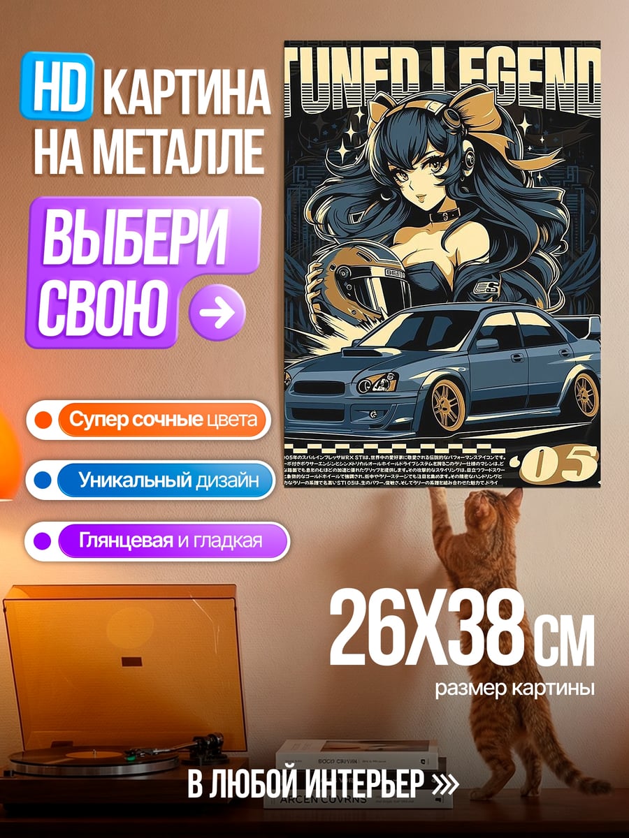 Картина на металле Девушка и спорткар