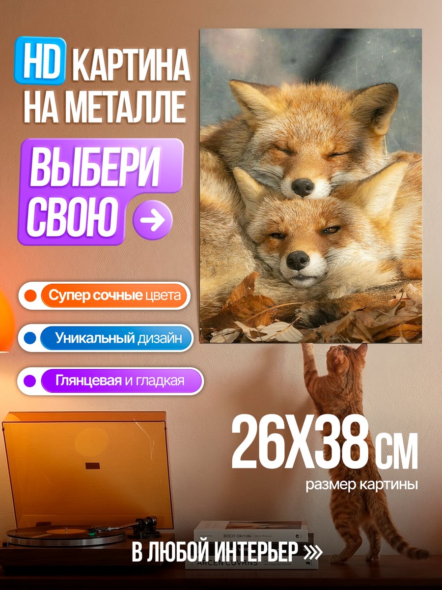 Картина на металле Две лисы спят