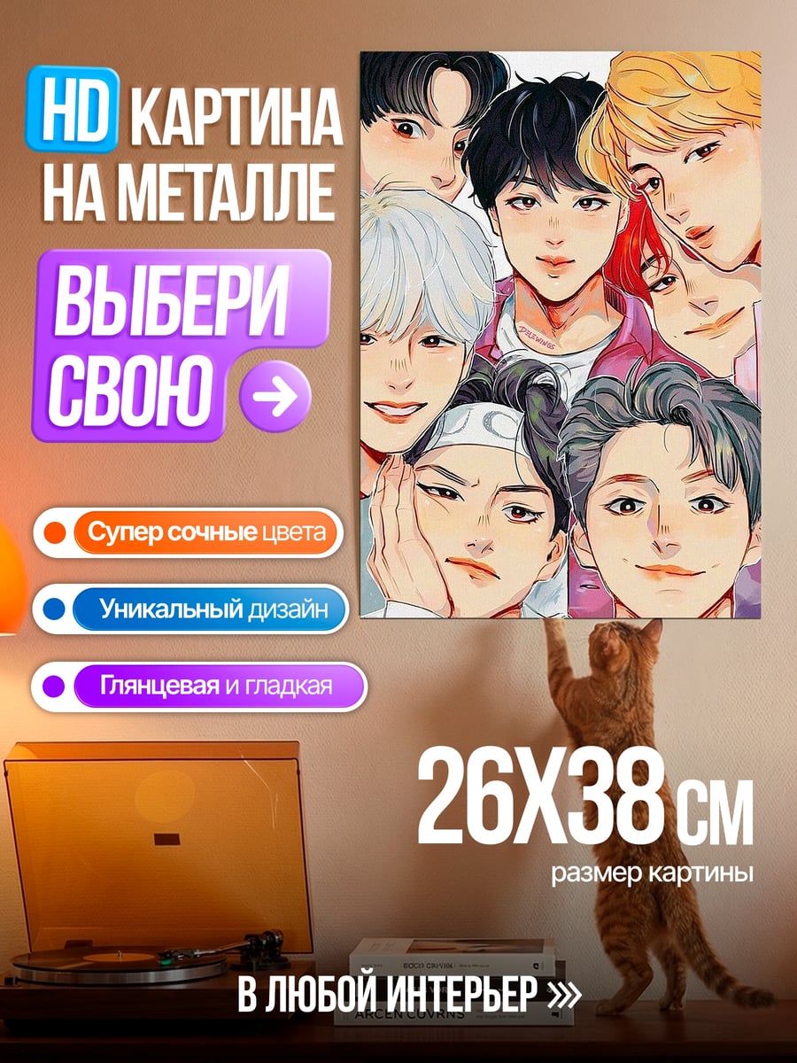 Картина на металле Аниме группа парней