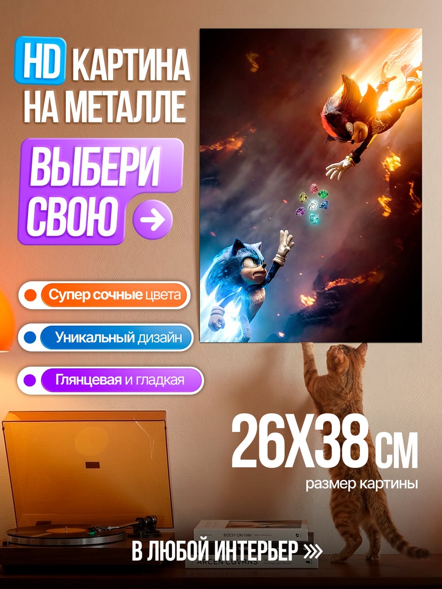 Картина на металле Соник и Супермен