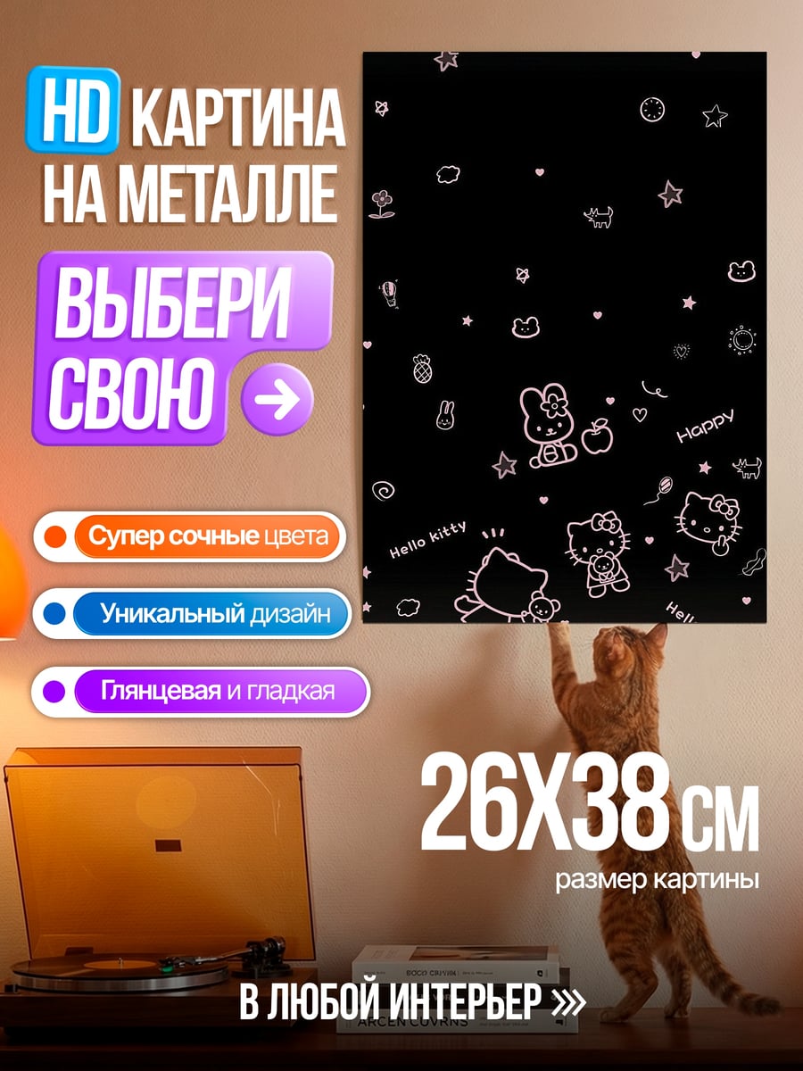 Картина на металле Хелло Китти узоры