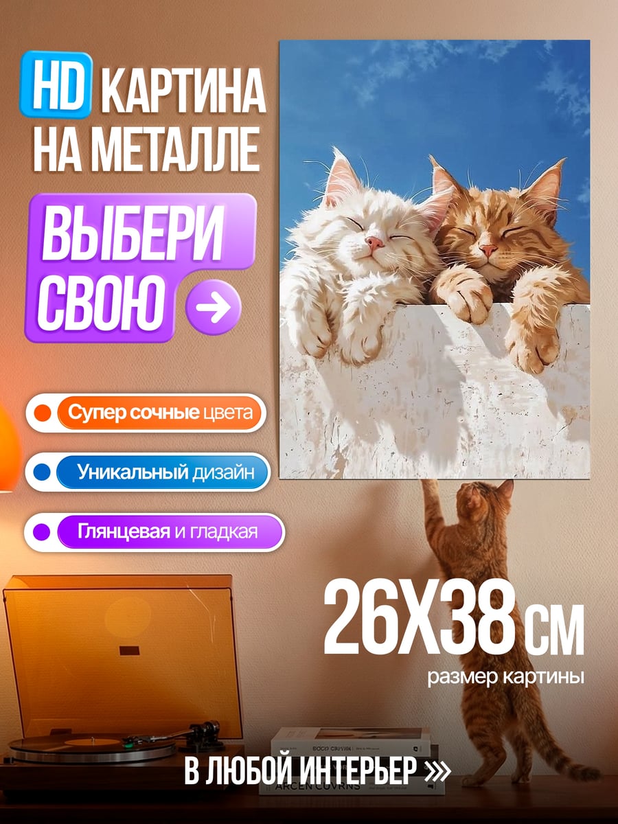 Картина на металле Два спящих кота
