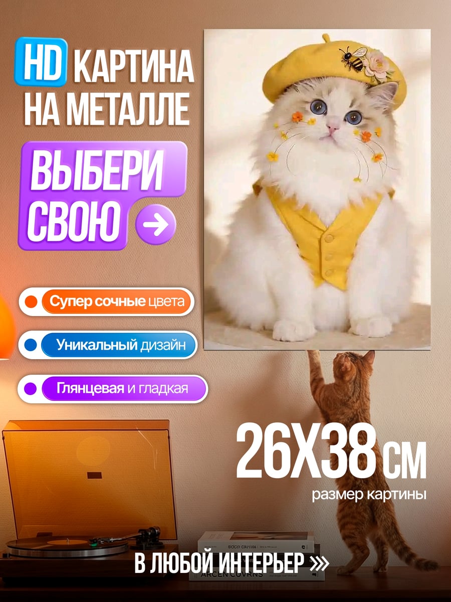 Картина на металле Кот пчелка