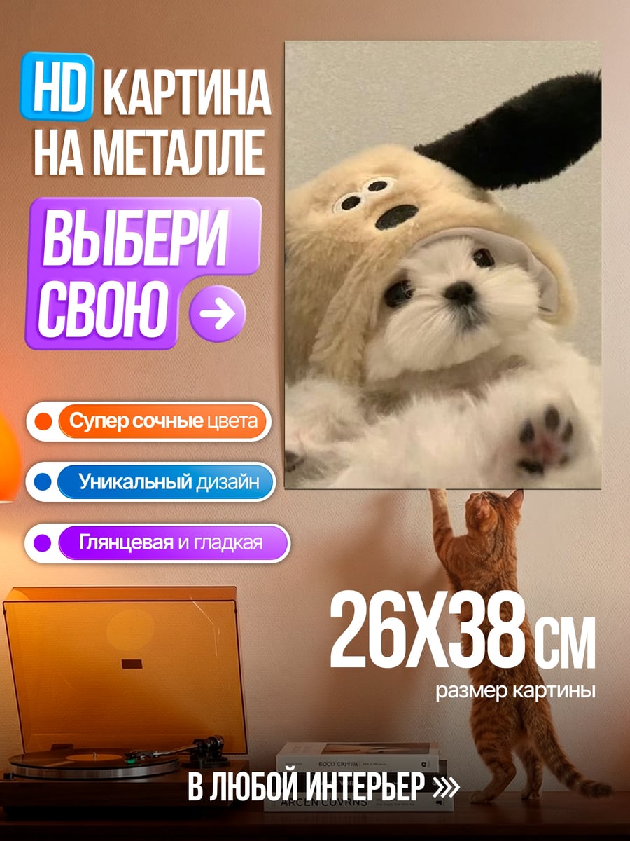 Картина на металле Щенок в шапке