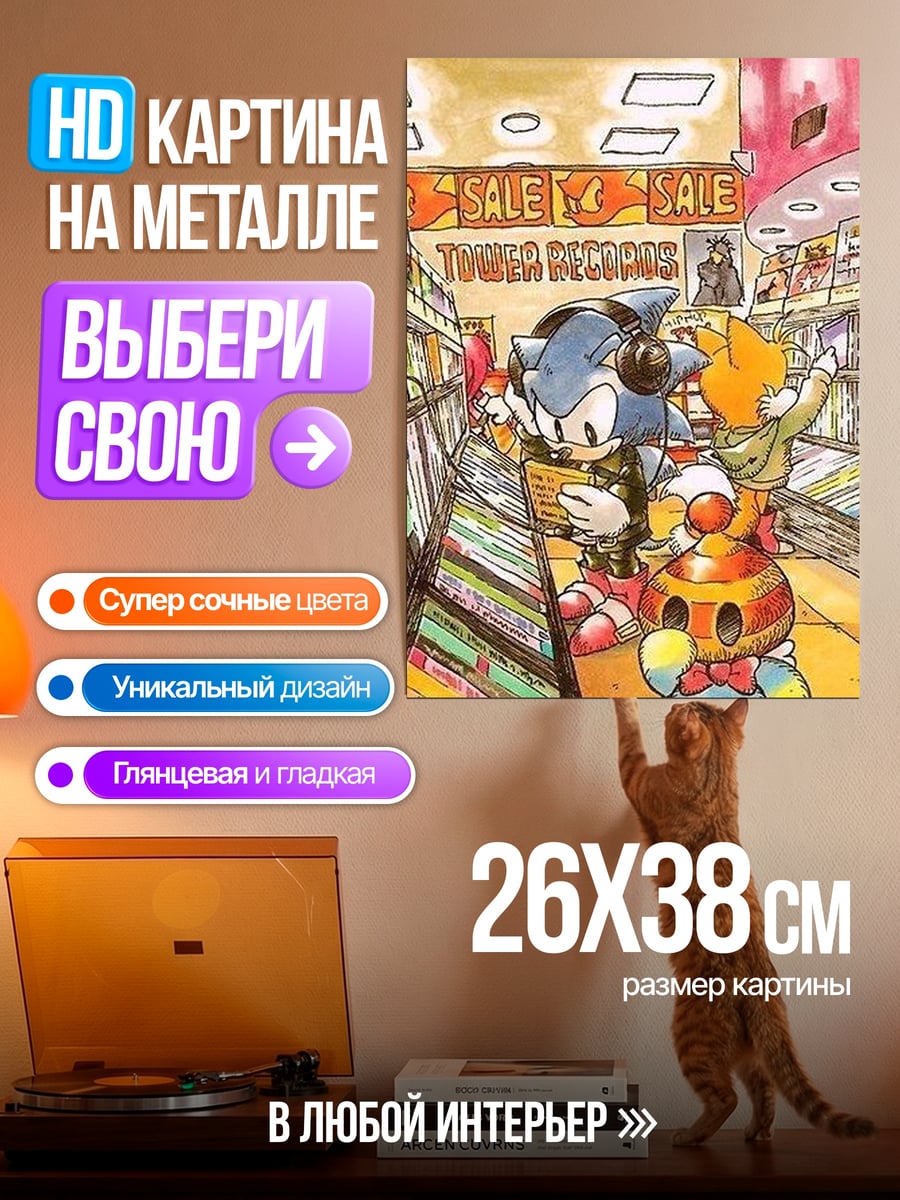 Картина на металле соник в магазине пластинок
