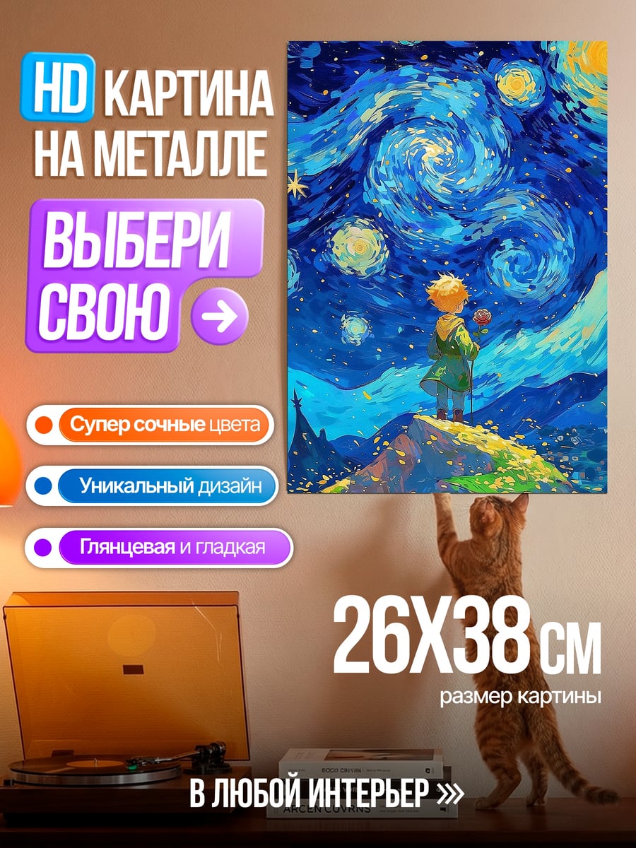 Картина на металле Маленький принц под звездами