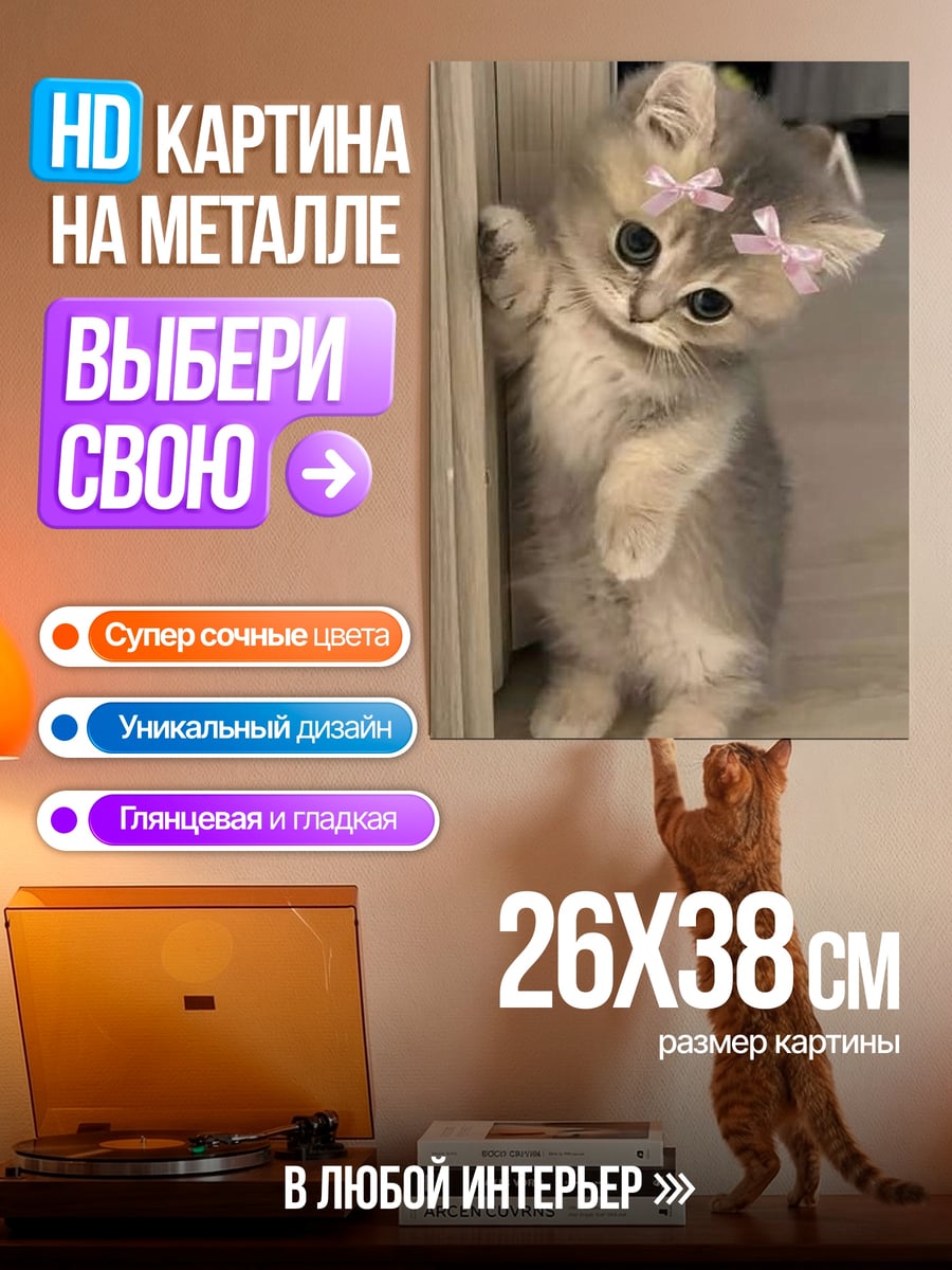 Картина на металле Котенок с бантиком