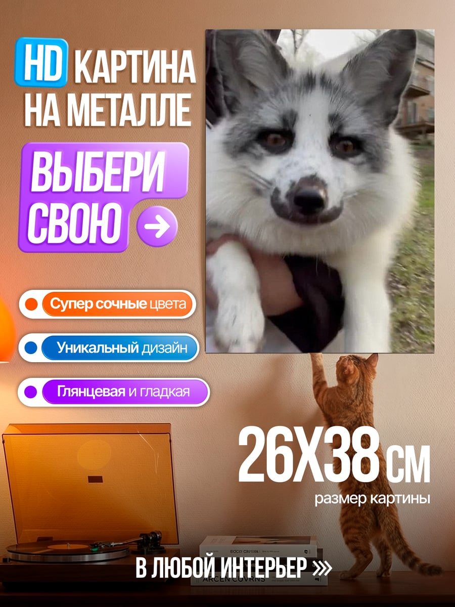Картина на металле Белая лиса в руках