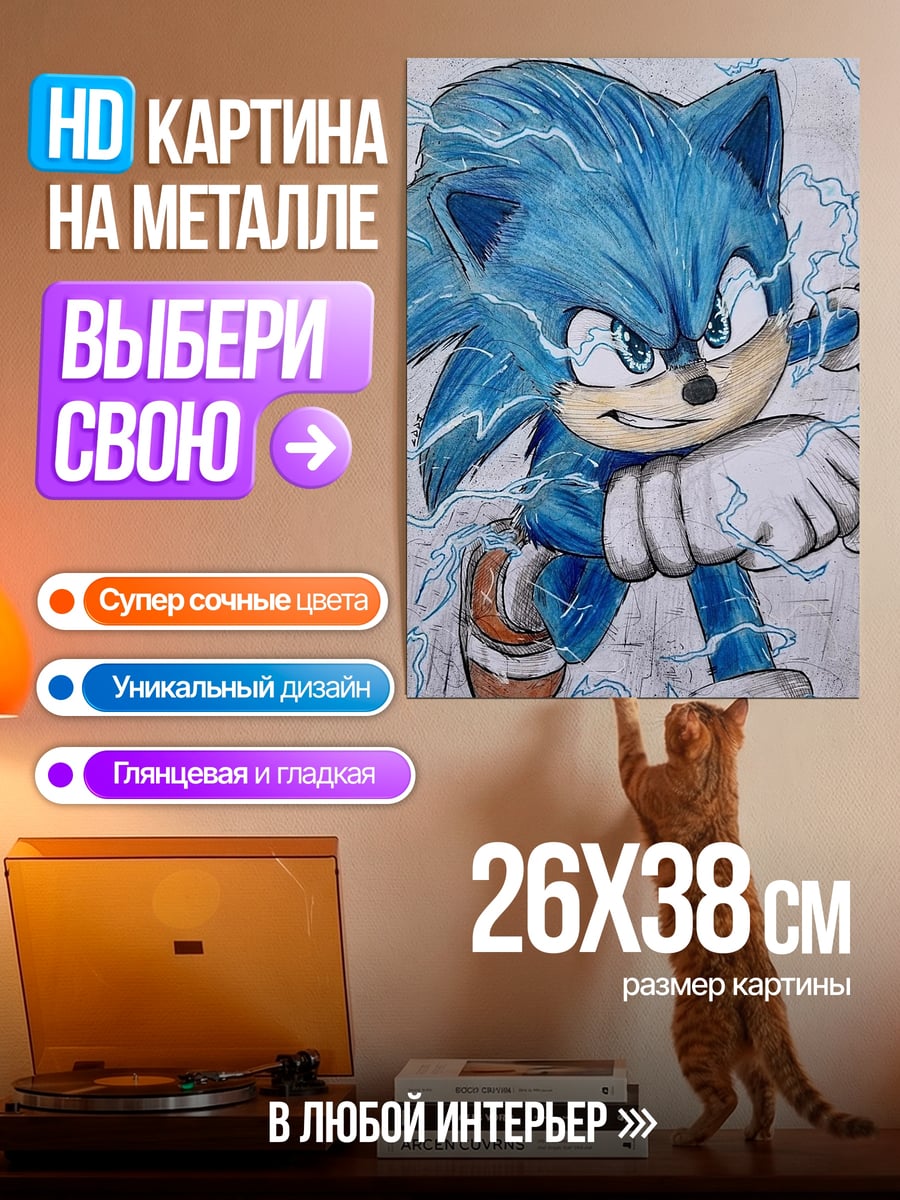 Картина на металле Соник в движении