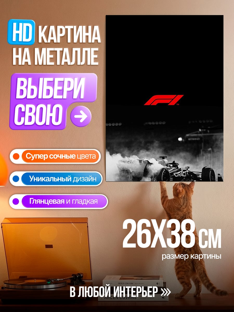 Картина на металле Формула 1 дым