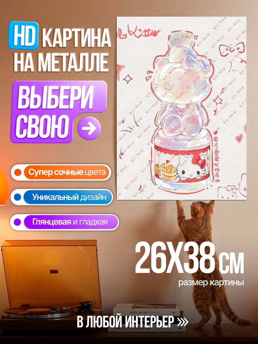 Картина на металле Бутылка Хелло Китти