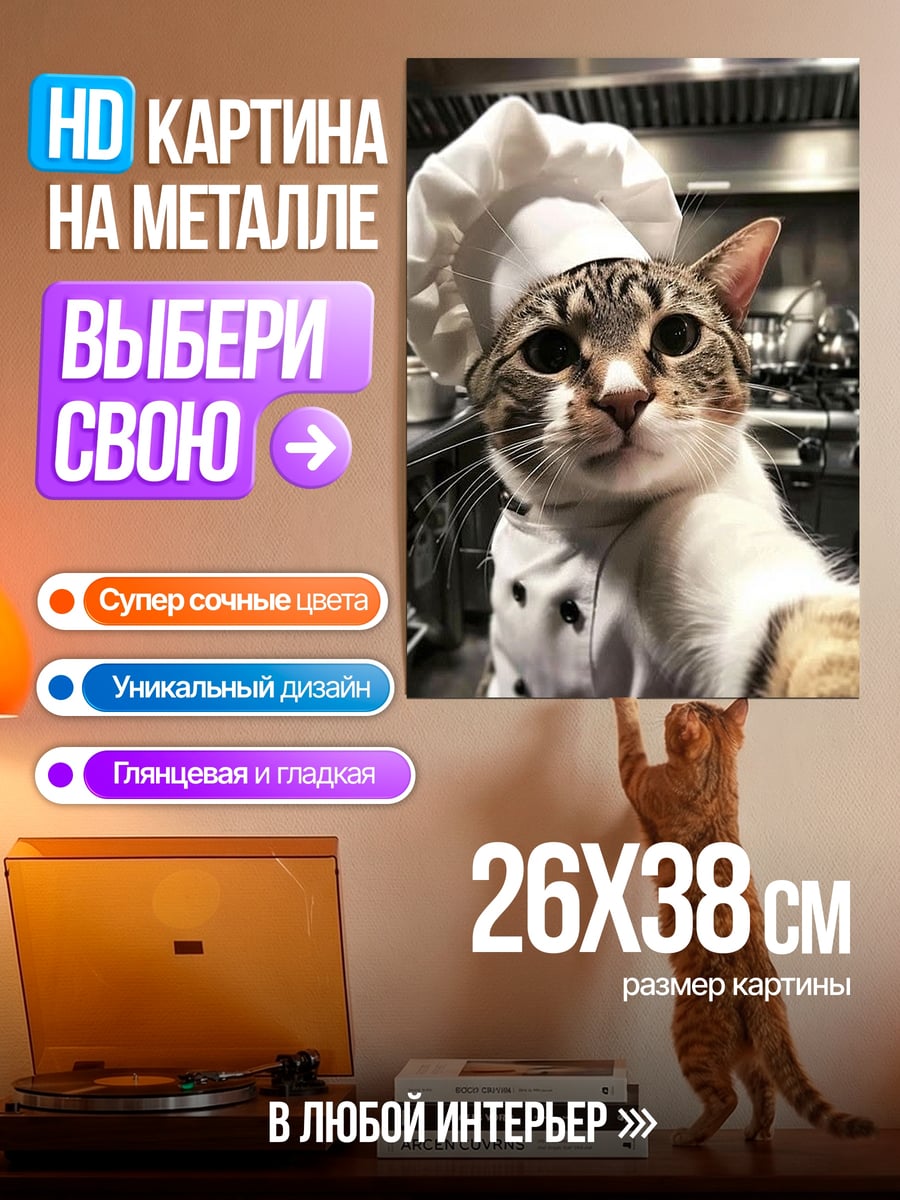 Картина на металле Кот шеф-повар