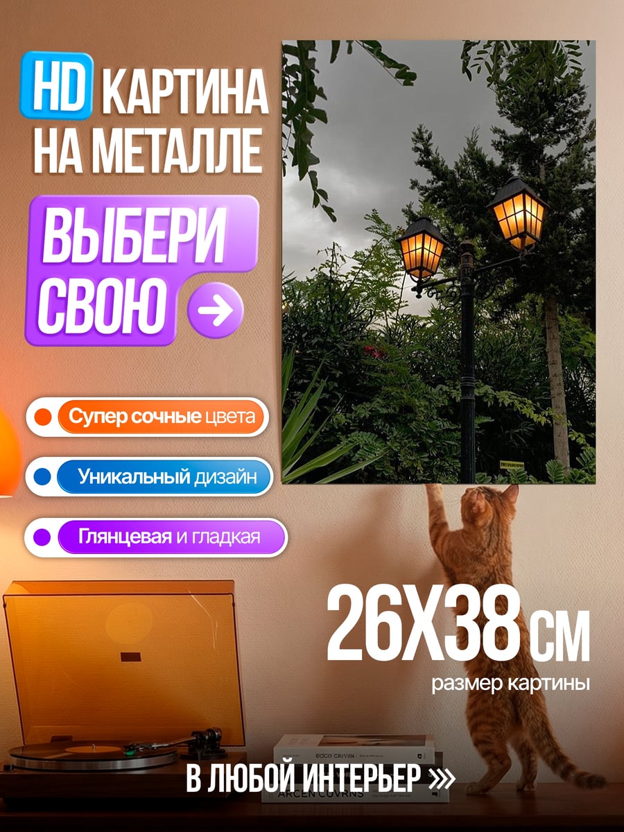 Картина на металле Фонари в парке