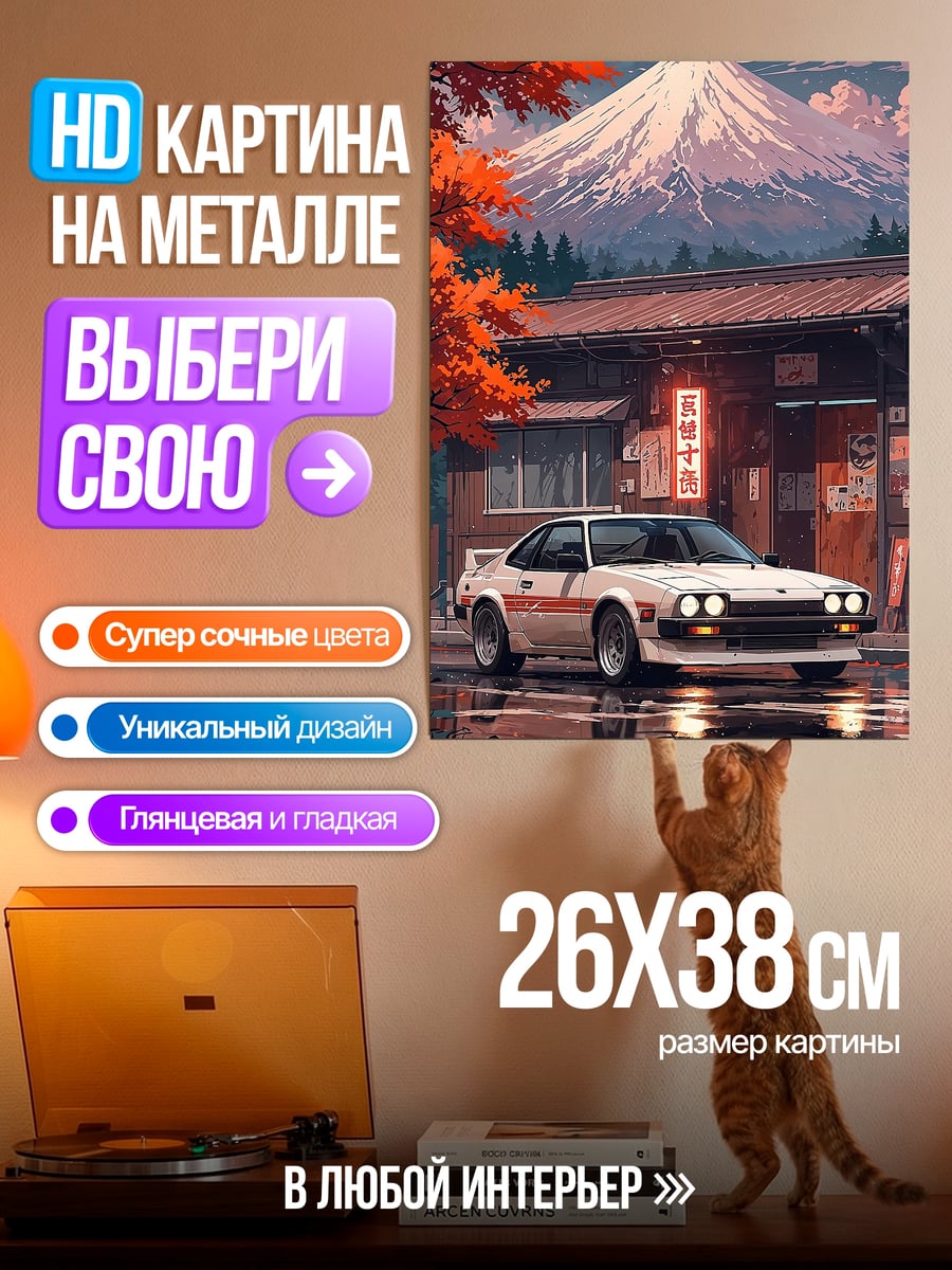 Картина на металле Японский автомобиль и гора