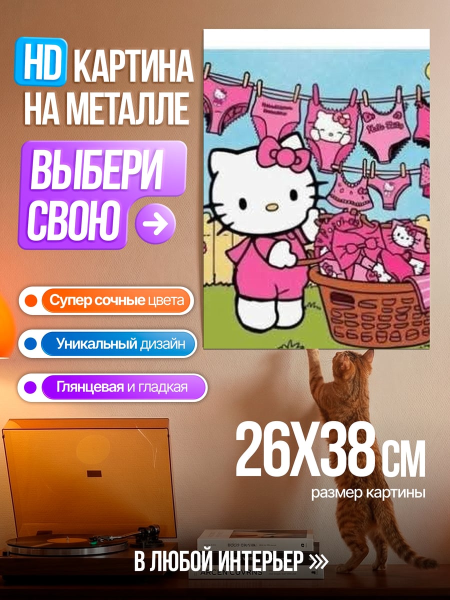 Картина на металле Хелло Китти стирка