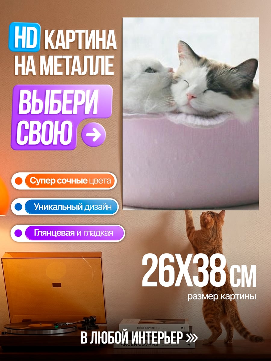 Картина на металле Два котенка в корзинке