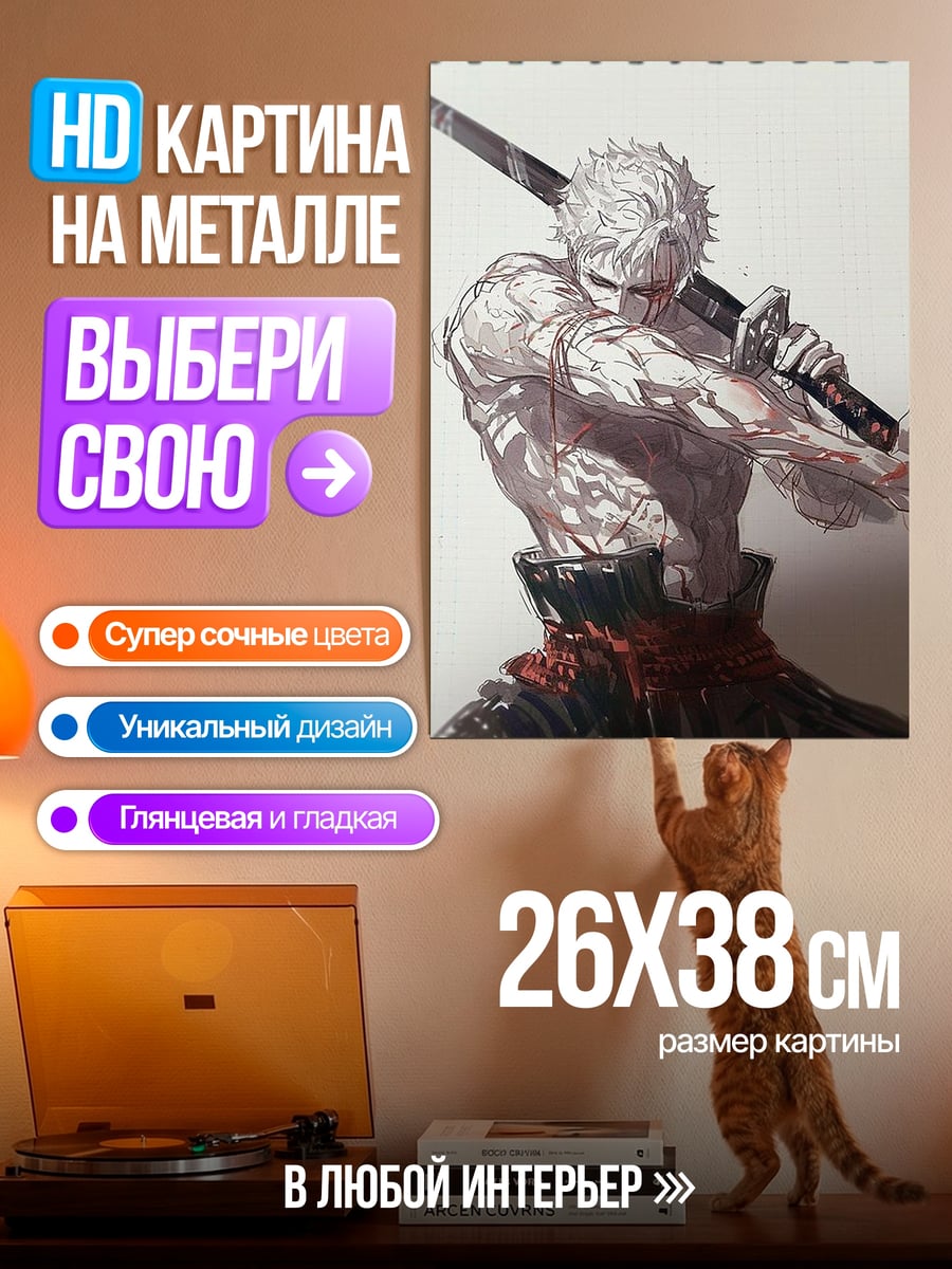Картина на металле Зоро с мечом