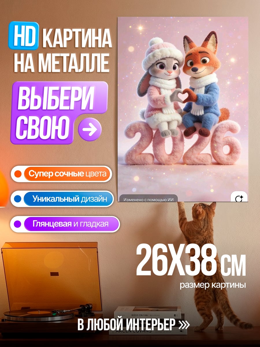 Картина на металле Кролик и лис