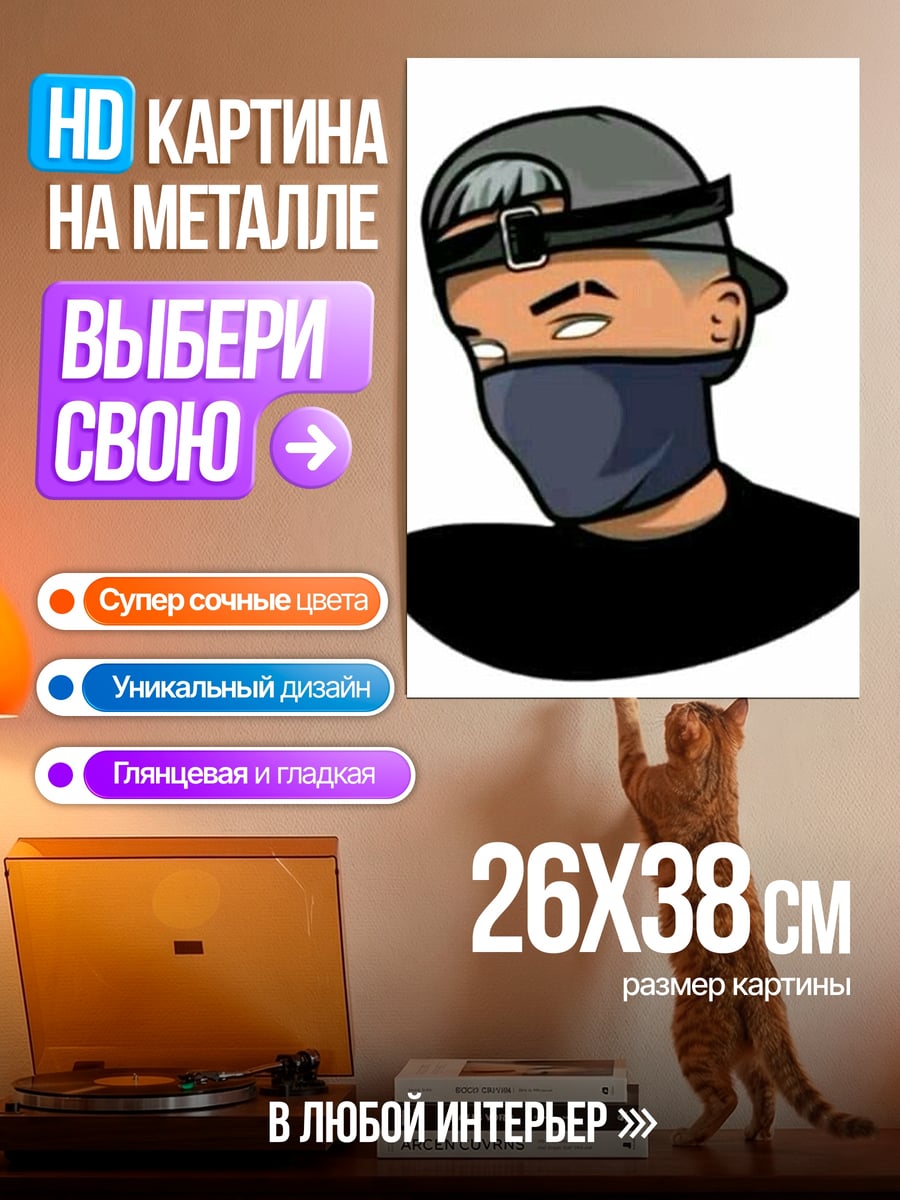 Картина на металле Стильный парень в маске