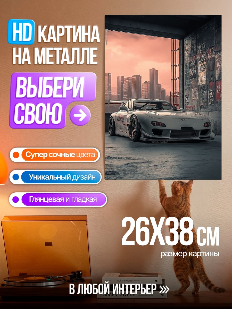 Картина на металле Спортивное купе город
