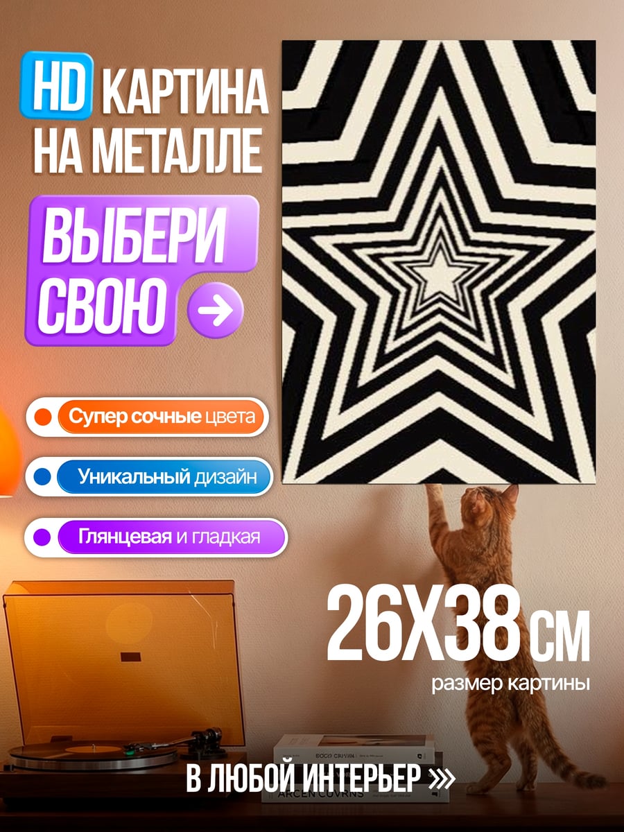 Картина на металле Черно-белая звезда