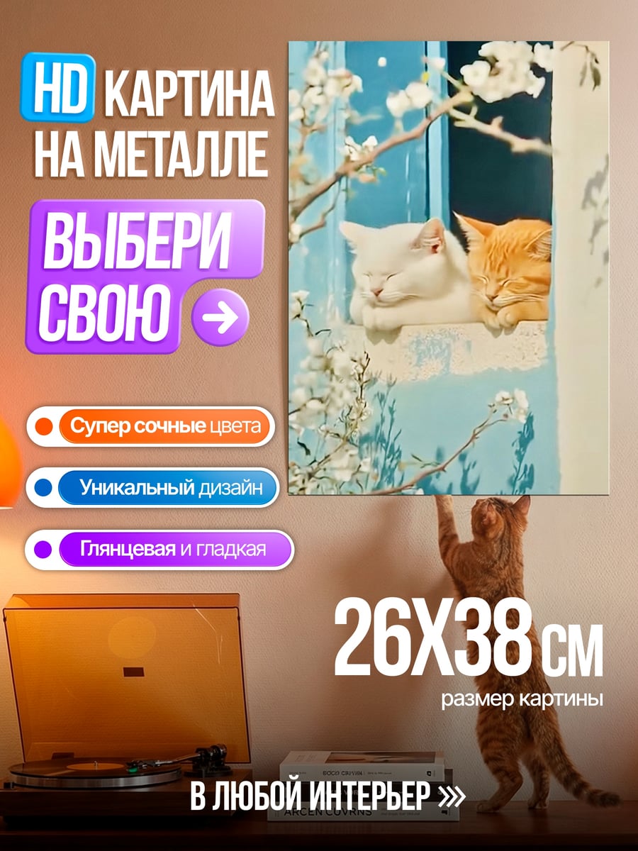 Картина на металле Два спящих кота
