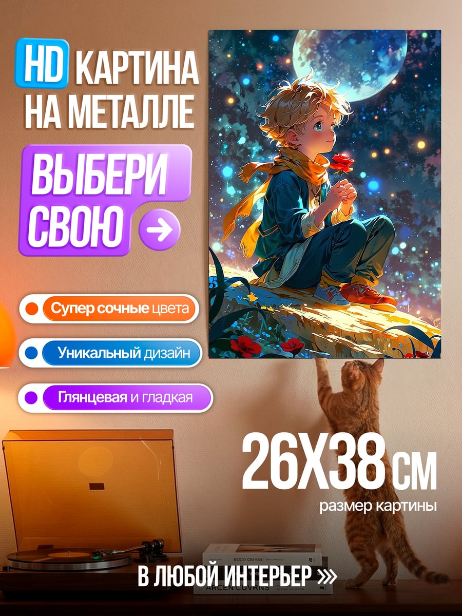Картина на металле Маленький принц и роза